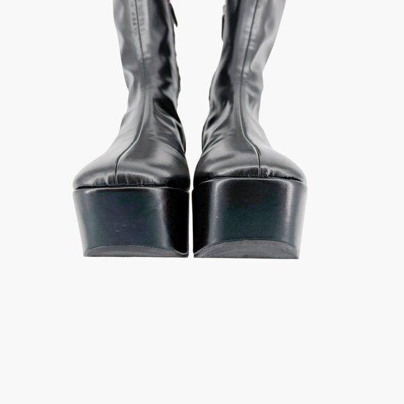 Prada Triangle Logo Platform Boots EU 39 US 9 Black Stretch Nappa Tech Mid Calf - Picture 6 of 16